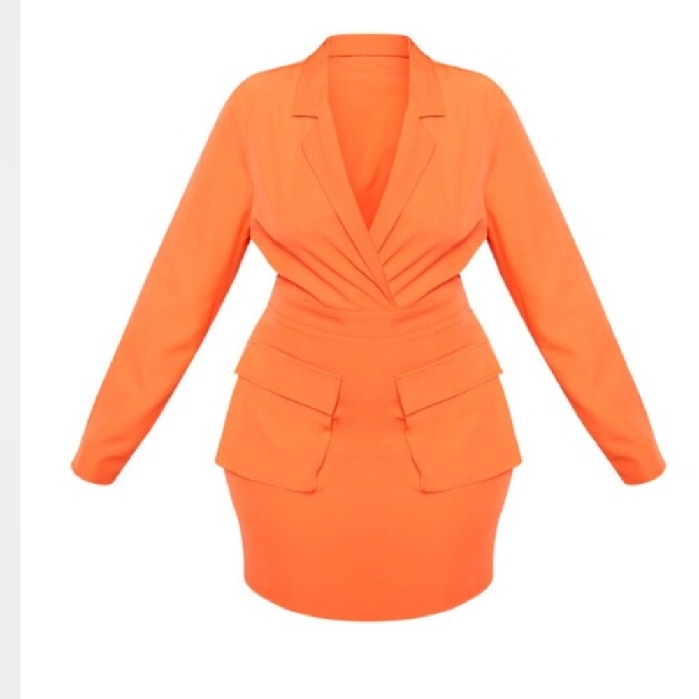 Plus Bright Orange Utility Pocket Bodycon Dress